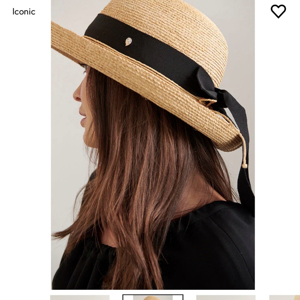Helen Kaminski Newport Standard Bretton Raffia Braid Black Bow Ribbon Hat